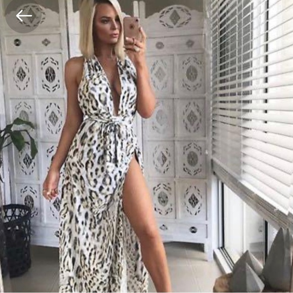 Sheike Untamed Maxi Halter Slit Wrap Dress in animal print - Picture 5 of 10